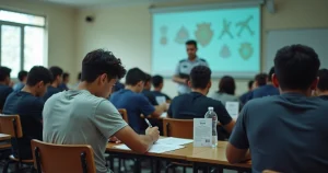 Candidatos em sala fazendo prova de concurso da Polícia Penal ES
