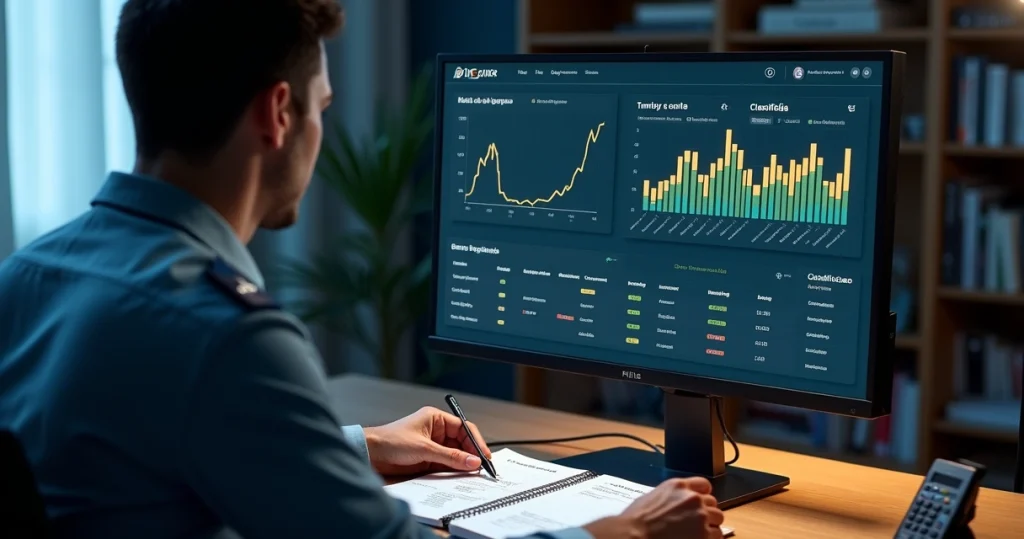 Candidato analisando painel digital com notas de corte em gráfico