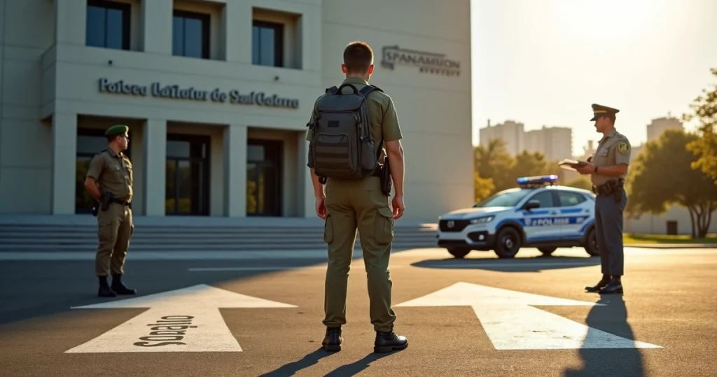 Jovem em frente a viatura da PMSC dividida entre carreira de soldado e oficial