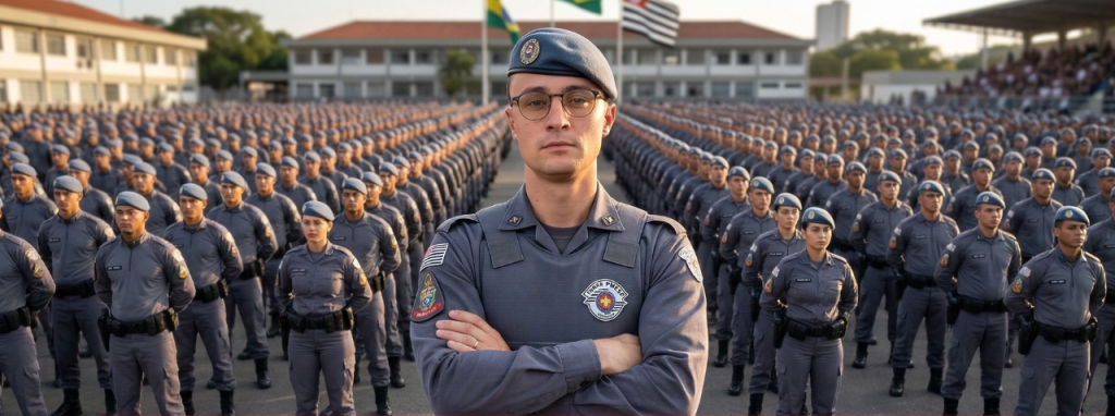 Candidato organizando planejamento de estudos para PMESP em parede com cartões coloridos