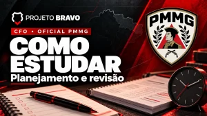 Capa editorial sobre Como estudar para CFO PMMG: ciclo e provas, com símbolo da PMMG.