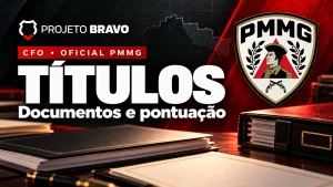 Capa editorial sobre Prova de títulos CFO PMMG: pontos e comprovação, com símbolo da PMMG.